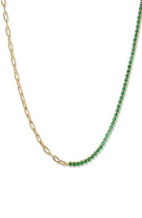 Brook & York Isabella Mini Birthstone Tennis & Paper Clip Chain Necklace in Gold/May at Nordstrom