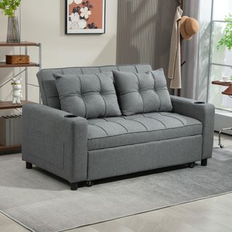HOMCOM 2 Seater Pull Out Sofa Bed with Pockets for Living Room in Dark Grey