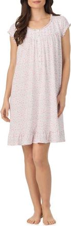 Eileen West Floral Cap Sleeve Short Cotton Jersey Nightgown in White Ditsy at Nordstrom, Size X-Small