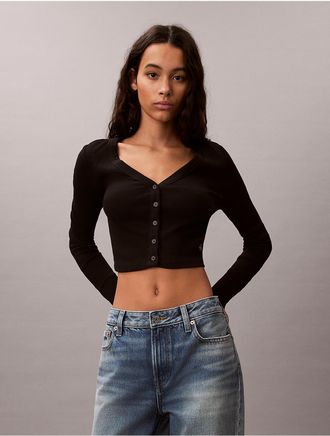 Calvin Klein Jeans Calvin Klein Womens Rib Cropped Cardigan - Black - XS