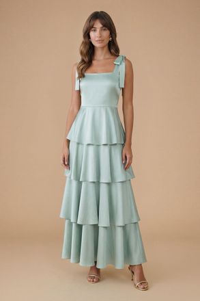 Oasis Womens Satin Tie Shoulder Bridesmaid Maxi Dress - Green - Size 14 UK