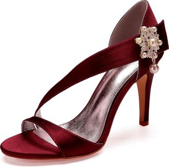 Generic Wedding High Stiletto Heels Heeled Womens Sandals Bridal Sexy Open Toe Heels Daily Party Dress 10.5Cm,Burgundy,6 UK