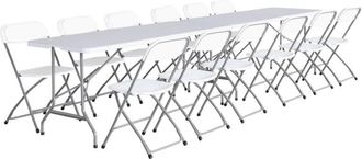 Sweeek Sweeek - Pair of folding plastic reception tables with 12 chairs, Fiesta, White, 180x69.5x73.5 cm