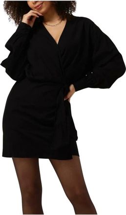 ALIX The Label Linnen Wrap Jurk Vrouwen Zwart - Dames - Korte kleedjes - Zwart - XS - Linnen - Kleedjes