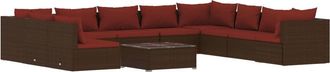 vidaXL Set De Muebles De Jard&iacute;n 11 Pzas Cojines Rat&aacute;n Sint&eacute;tico Marr&oacute;n Vidaxl