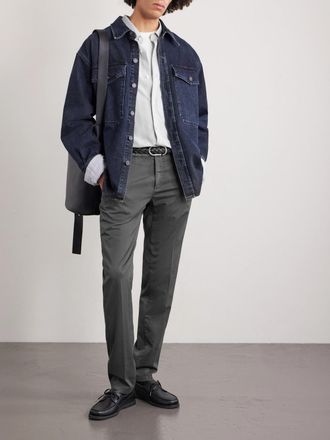 Eleventy Straight-Leg Pleated Stretch Cotton and Silk-Blend Trousers