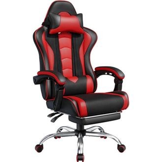 Yaheetech Yaheetech Sedia Gaming Ergonomica Massaggiante Reclinabile con Poggiapiedi Poggiatesta e Supporto Lombare Braccioli Imbottiti in Finta Pelle Poltrona