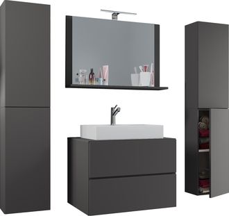 ebuy24 Ebuy24 - Vcm 5pcs Lavabo Lavabo Gabinete Inferior Ancho 60 Cm Muebles De Ba&ntilde;o Conjunto Con Cajones Puertas Giratorias Espejo Lendas Xl Caj&oacute;n (antracit