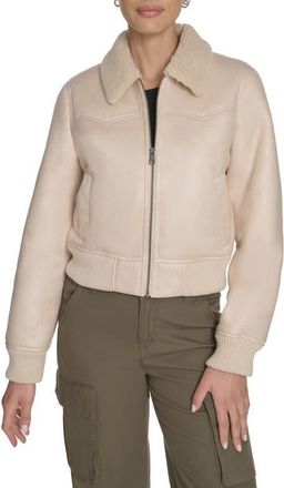 Levi's Faux Shearling Trim Faux Leather Western Bomber Jacket in Almond Milk at Nordstrom, Size X-Small