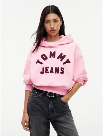 Tommy Hilfiger Womens Tommy Jeans Distressed Logo Hoodie - Pink Sugar - XL