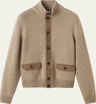 Loro Piana Mens Parksville Suede-Trim Baby Cashmere Bomber Jacket