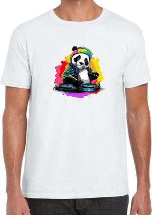 Generic Dj Panda Cartoon Logo Mens Printed Cotton T-Shirt White XL