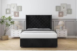 Comfort Beds Selena Naples Divan Set No Drawers-54 Wingback in Black | Size: Single