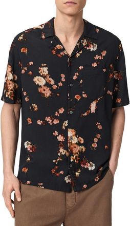AllSaints Karmada Floral Camp Shirt in Black at Nordstrom, Size Xx-Large