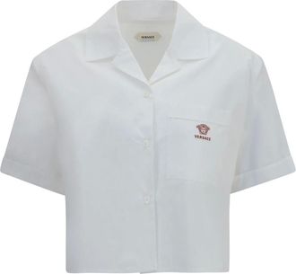 Versace Cropped Katoenen Poplin Shirt - Dames - Blouses & Shirts - Wit - Maat: S Katoen