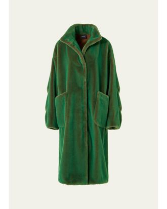 Akris Lucas Changeant Faux Fur Long Coat