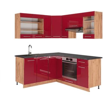Vicco Cocina Esquinera Fame-line, Burdeos Brillo Intenso/roble Dorado, 160 X 190 Cm, Et Antracita