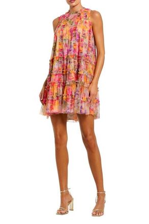 Mac Duggal Sleeveless High Neck Printed Mesh Mini Dress in Multi at Nordstrom, Size X-Small