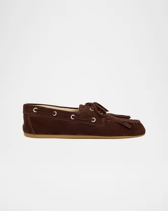 Miu Miu Fringe Suede Moccasin Loafers