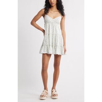 BP. Tiered Cotton Minidress in Ivory- Blue Abby Floral at Nordstrom, Size Xx-Large