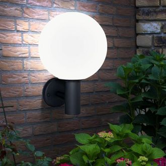 Globo Lighting Lampada da esterno applique da parete lampada da giardino lampada da facciata in acciaio inossidabile sfera di vetro bianco, acciaio inossidabile