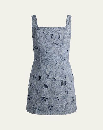 Alice & Olivia Maryann Cutout Floral Denim Mini Dress