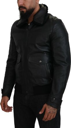 Dolce & Gabbana Black Lamb Leather Collared Men Coat Jacket Clothing