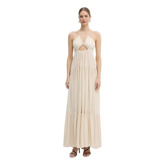 Patrizia Pepe Lange jurk met cut-out en dunne bandjes - Dames - Maxi kleedjes - Beige - S - Kleedjes