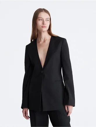 Calvin Klein Womens Tailored Single Button Blazer - Black - XS