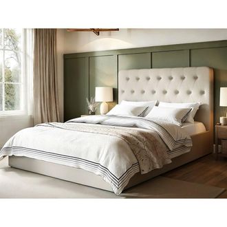 Flair Marley Buttoned Headboard Ottoman Bed Beige Linen | Size: Double
