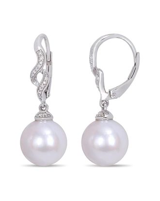 Rina Limor Silver 0.06 Ct. Tw. Diamond 11-12Mm Pearl Twist Earrings