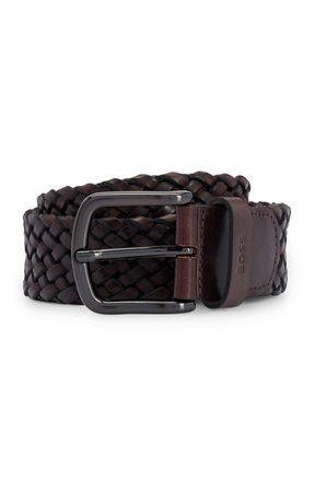 BOSS Sash Woven Leather Belt in Dark Brown at Nordstrom, Size 36