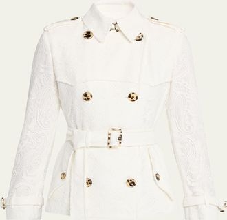 Burberry Foxfield Lace Double-Breasted Short Trench Jacket