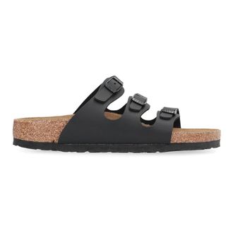 Birkenstock Leren Slippers met Zilveren Gespen - Dames - Sandalen - Zwart - 35 EU - Leer - Schoenen