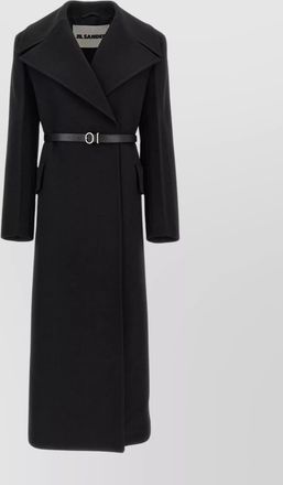 Jil Sander long coat with belted waist and wide lapels