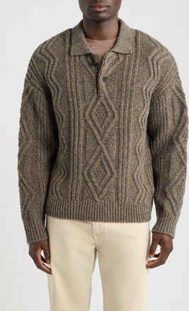 Frame Denim Cable Polo Sweater in Brown Olive at Nordstrom, Size X-Large