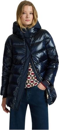 Elena Miro Lange donsjas met afneembare capuchon - Dames - Dons jassen - Blauw - 4XL - Polyester - Jassen