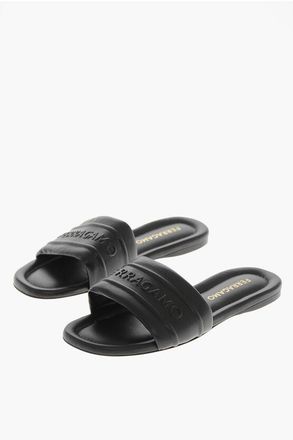 Ferragamo Leather Slides HOTEL with Embossed Logo size 36,5