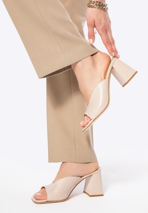 Wittchen Dames beige muiltjes van echt leer met blokhak