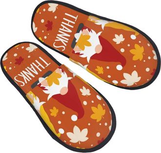 Generic Slippers Happy Thanksgiving Three Gnomes Fuzzy Slippers Plush Soft House Slipper For Guest Winter Bedroom L