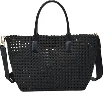 Sol and Selene Womens Solstice Medium Hand Woven Knot Tote Bag In Black