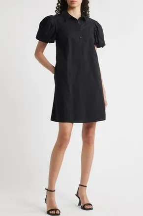 Halogen Puff Sleeve A-Line Shirtdress in Rich Black 060 at Nordstrom Rack, Size X-Large