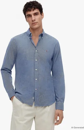 Tommy Hilfiger Mens Regular Fit Mini Check TH Performance Shirt - Indigo Blue - XXL