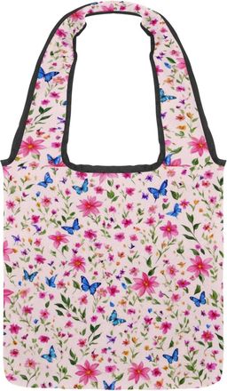 Generic Aesthetic Butterfly Reversible Canvas Shoulder Tote - Double-Sided Print, 12oz Cotton, 27cm Drop, Fold-Flat Bag for Travel, Shopping, Street Outings