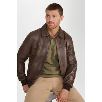 FURNIQ Mason Leather Bomber Jacket in Brown at Nordstrom, Size Xxx-Large