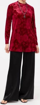 Johnny Was Embossed Stretch Velvet Tunic In Embossed Velvet Red
