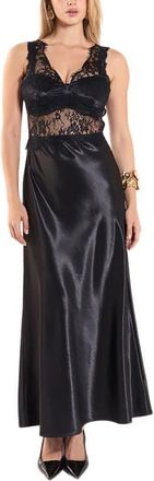 endless rose Lace Trim Midi Dress in Black at Nordstrom, Size X-Small