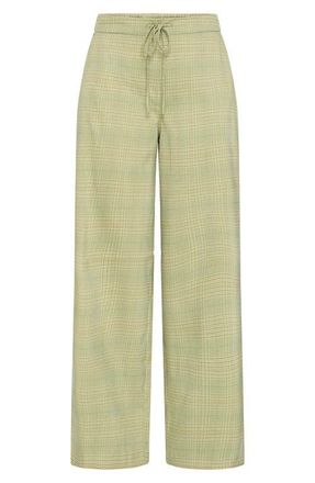 Ichi Ihjoli Plaid Drawstring Straight Leg Pants in Green Check at Nordstrom, Size 10 Us