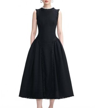 Self Portrait Boucle Sleeveless Midi Dress In Black