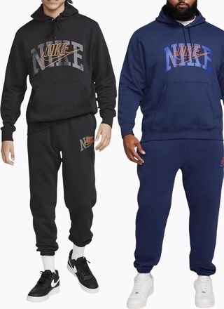 Nike Mens Nike Mens Tracksuit Club Fleece Pullover Hoodie Cuffed Jogger Sportswear - Black/Navy - Size: 38